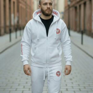 HAFTOWANA BLUZA BAWEŁNIANA Z KAPTUREM NA ZAMEK BIAŁA REPREZENTANT