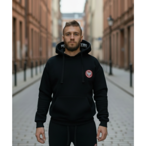 HAFTOWANA BLUZA BAWEŁNIANA Z KAPTUREM CZARNA REPREZENTANT