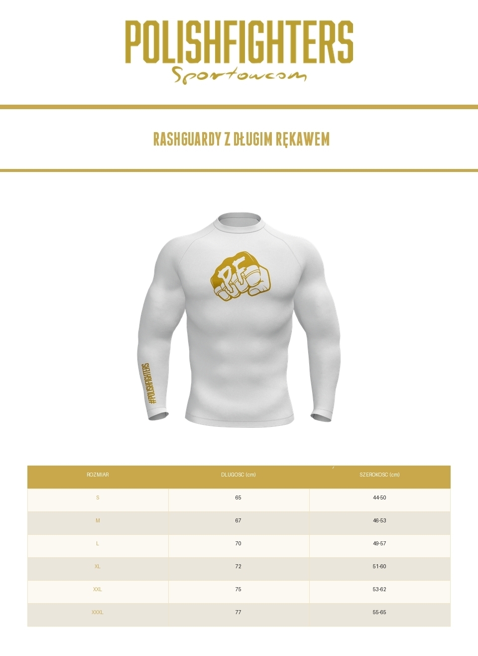 Tabela rozmiarów - Rashguard długi rękaw