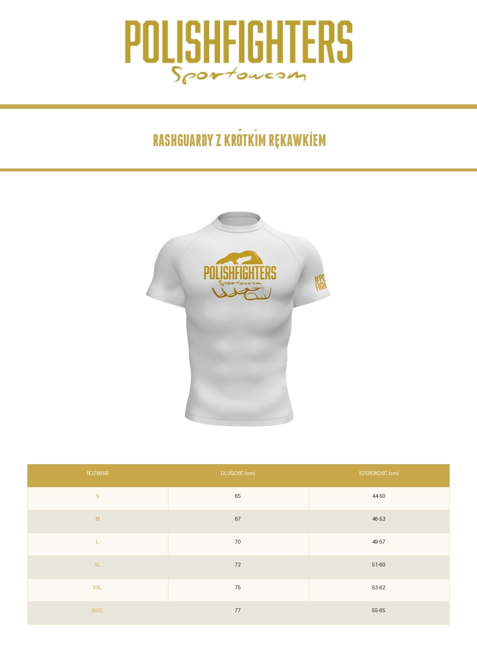 Tabela rozmiarów - Rashguard krótki rękaw