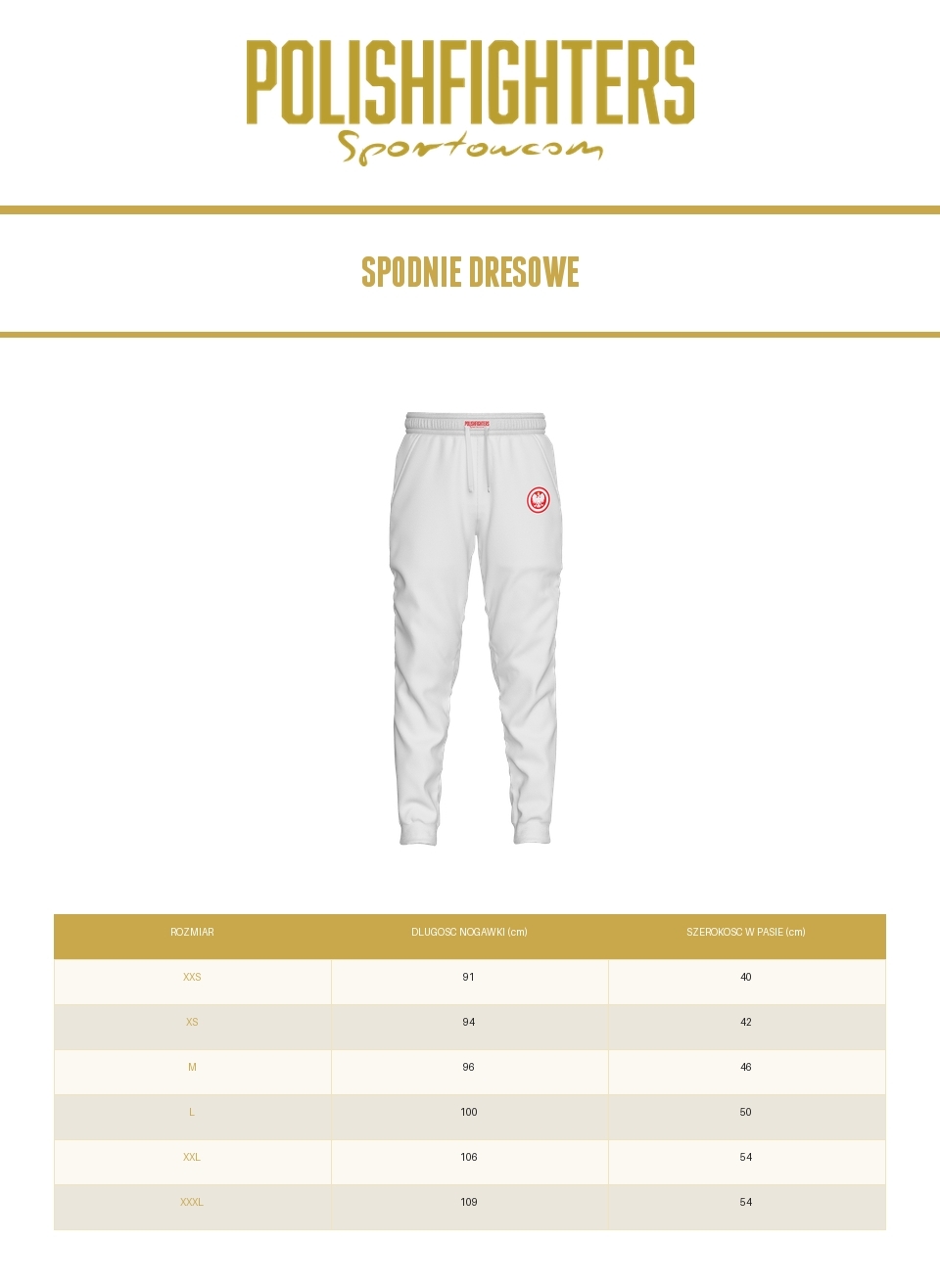 Tabela rozmiarów - Spodnie dresowe